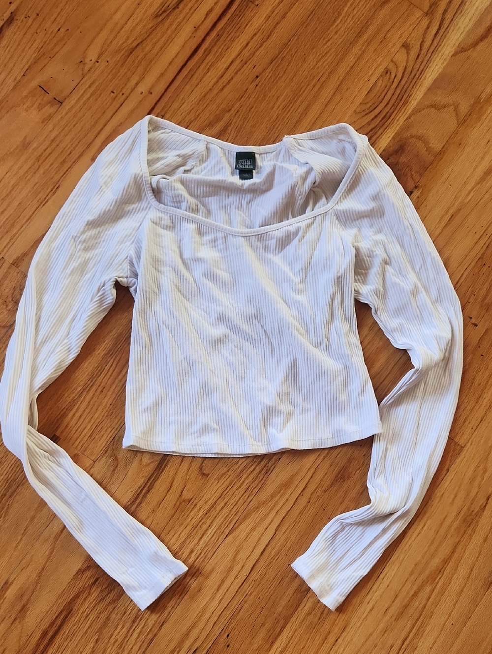 Wild Fable Long Sleeve Ribbed White Square Neck Shirt- Size S